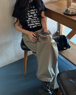 Long lettering half T-shirt