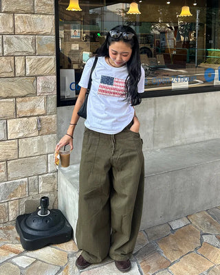 Cotton balloon pants with drawstring waist