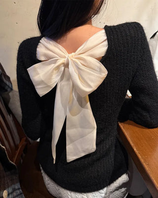 2-way neck ribbon detail long-sleeved knit