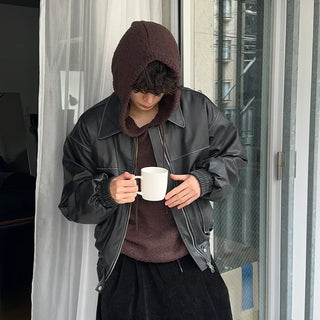 Classic leather short jacket