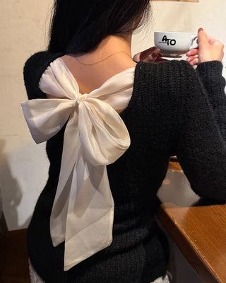 2-way neck ribbon detail long-sleeved knit