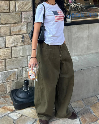 Cotton balloon pants with drawstring waist