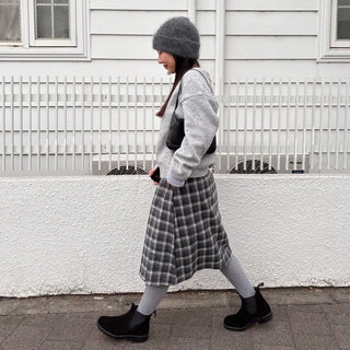 Wool check midi skirt
