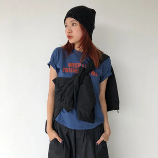 Lettering Half-Crop Half-Sleeve T-Shirt