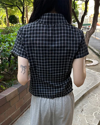 Slim-fit check short-sleeved shirt