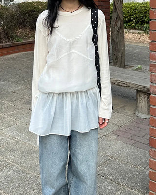 See-through camisole shirred dress