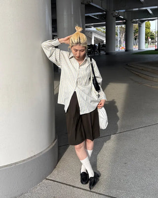 Double Stripe Wrinkle Loose Shirt