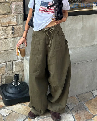 Cotton balloon pants with drawstring waist