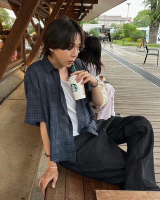 Checked short-sleeved shirt
