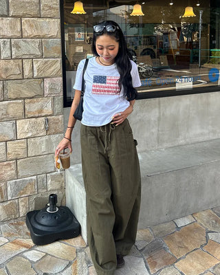 Gingham Lace American Semi-Cropped Half T-Shirt