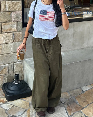 Cotton balloon pants with drawstring waist