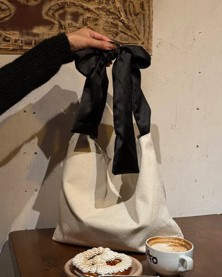 Black Ribbon String Point Cotton Bag