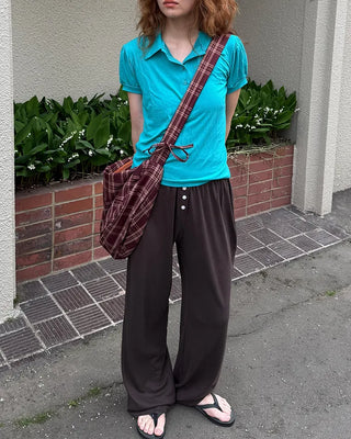 Colored neck puff sleeve shirt