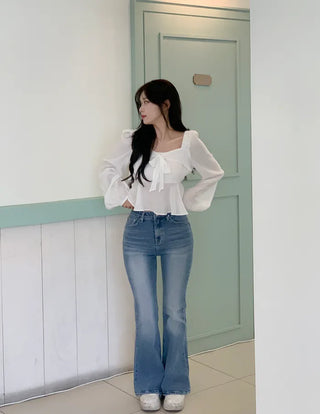 Ribbon Square Neck Blouse