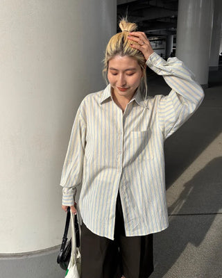 Double Stripe Wrinkle Loose Shirt