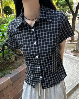 Slim-fit check short-sleeved shirt