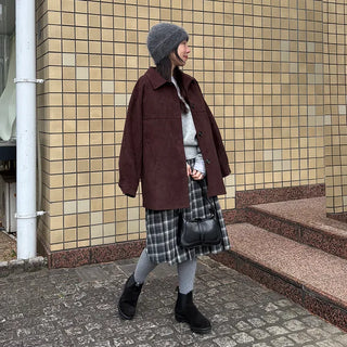 Suede Collar Neck Mid-Length Jacket