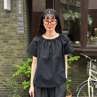 Neckline shirred blouse