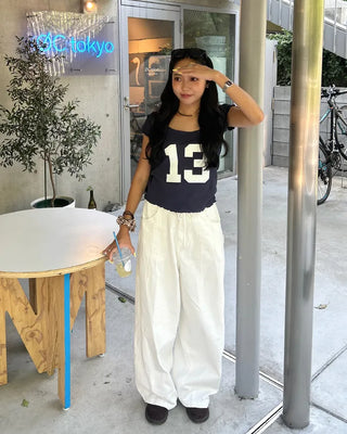 Cotton balloon pants with drawstring waist