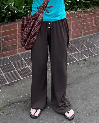 Waist Button Tencel Wide Pants