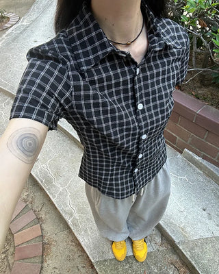 Slim-fit check short-sleeved shirt