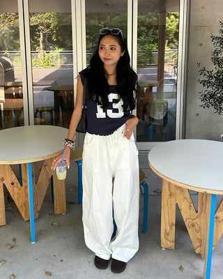 Cotton balloon pants with drawstring waist