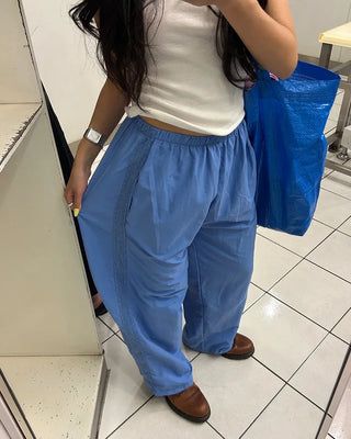 Side Lace Line Nylon Easy Pants