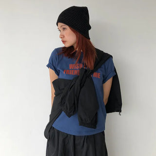 Lettering Half-Crop Half-Sleeve T-Shirt