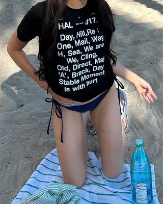 Long lettering half T-shirt