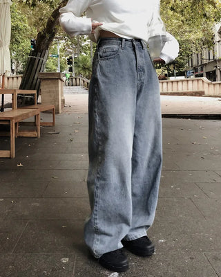 Real wide-leg denim pants