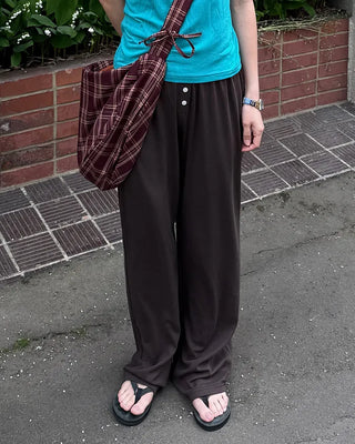 Waist Button Tencel Wide Pants