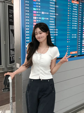 Slim ribbed short-sleeved cardigan (4 colors)