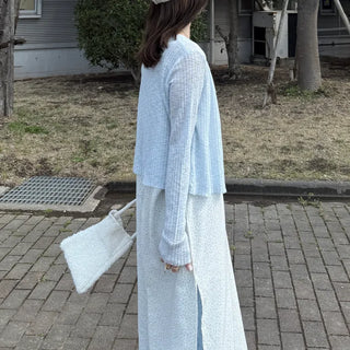 Ribbed sheer knit cardigan
