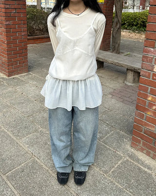 See-through camisole shirred dress