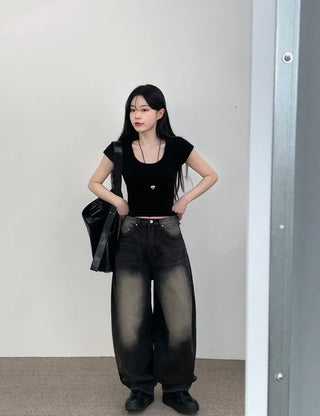 Balloon Wash Denim Pants