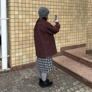 Suede Collar Neck Mid-Length Jacket