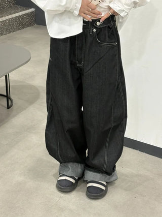 (Unisex) Color-block balloon denim pants
