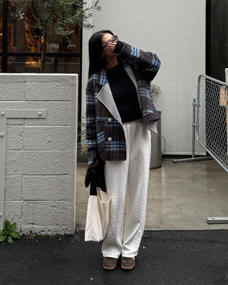 Wide-neck check double-breasted jacket
