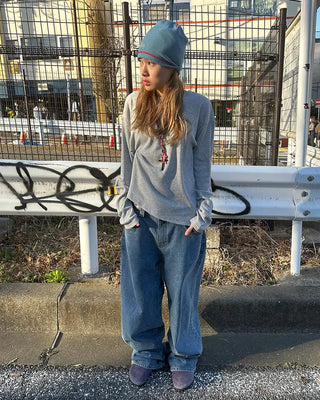 (Unisex) Semi-Cropped Waffle Long Sleeve Cut and Sewn