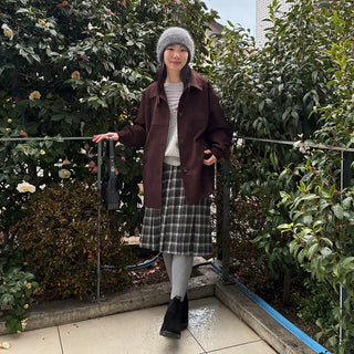 Wool check midi skirt