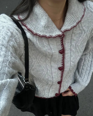 Colorful heart button knit cardigan