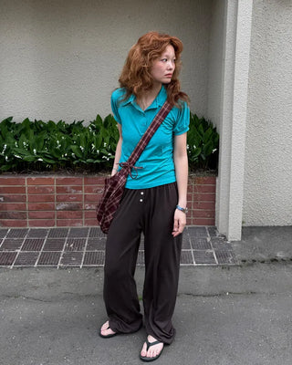 Waist Button Tencel Wide Pants