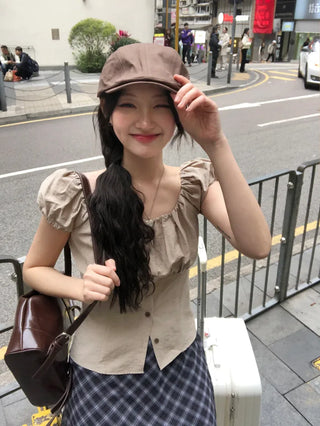 [3 colors] Linen puff blouse