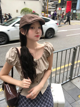 [3 colors] Linen puff blouse