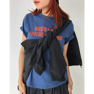 Lettering Half-Crop Half-Sleeve T-Shirt