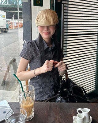 Checked Shirring Short-Sleeve Shirt