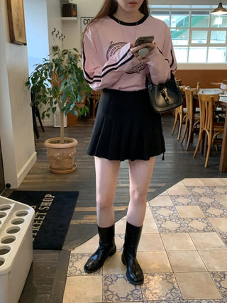 Ribbon pleated mini skirt pants (2c)