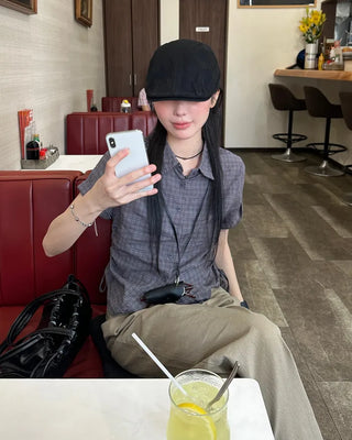 Shirring String Check Short-Sleeve Shirt