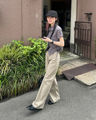 Waist bag, elastic waistband, cotton wide-leg pants