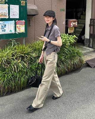 Waist bag, elastic waistband, cotton wide-leg pants